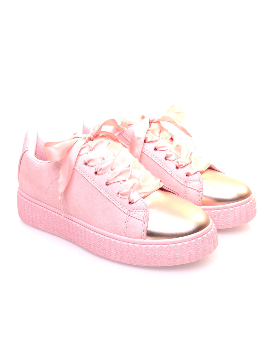Sneakers roses et cuivrées bi matières
