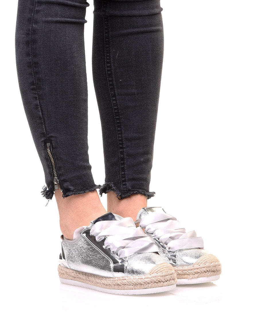 Tennis bi matières argentés