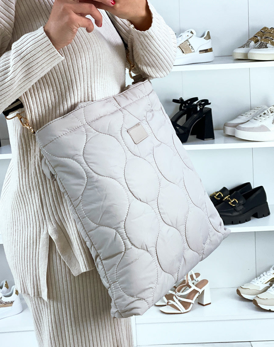 Tote bag beige effet nylon matelassé