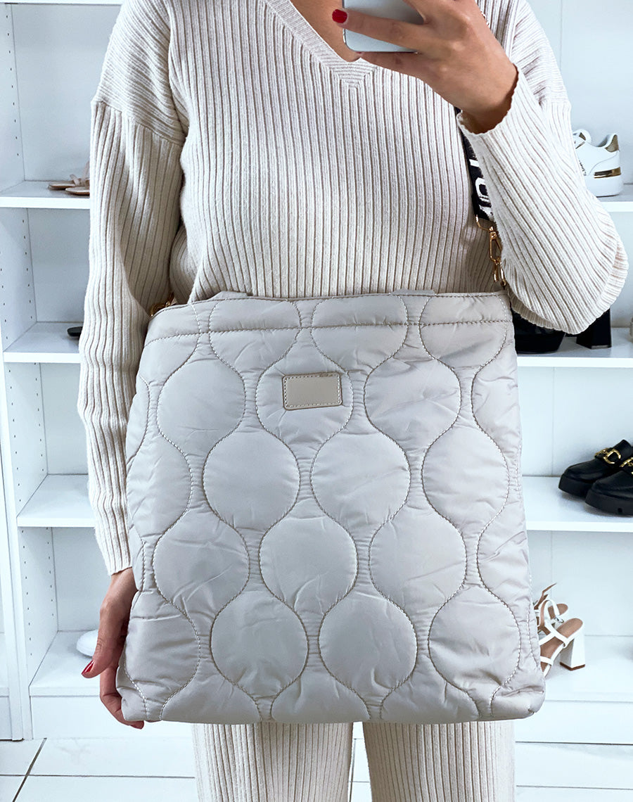 Tote bag beige effet nylon matelassé