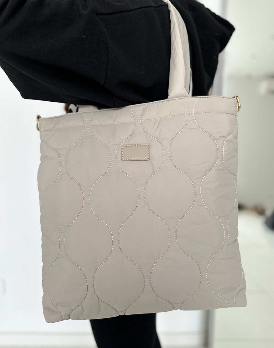 Tote bag beige effet nylon matelassé