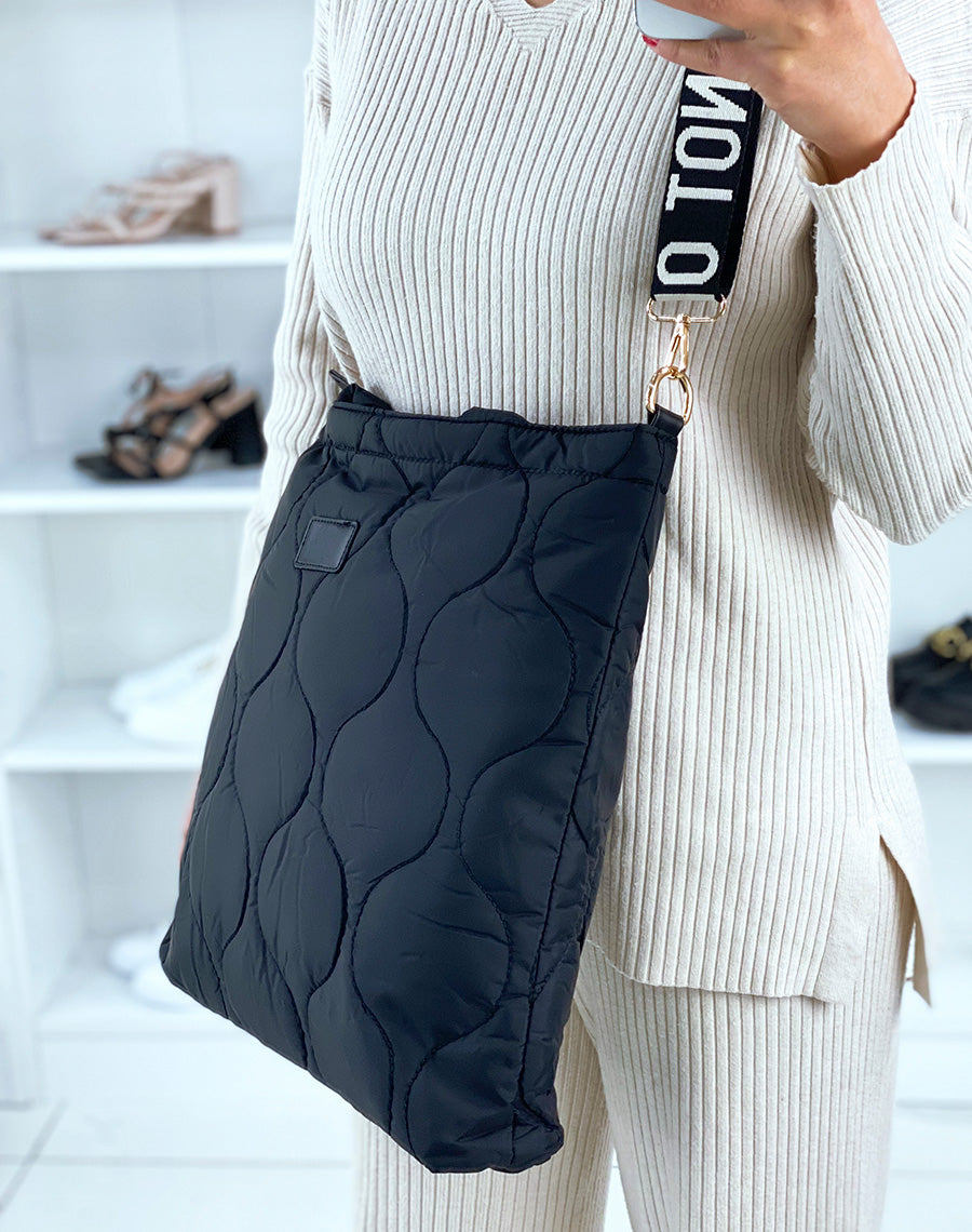 Tote bag noir effet nylon matelassé