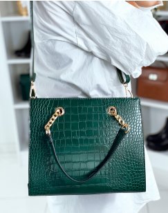 Green croc-effect handbag