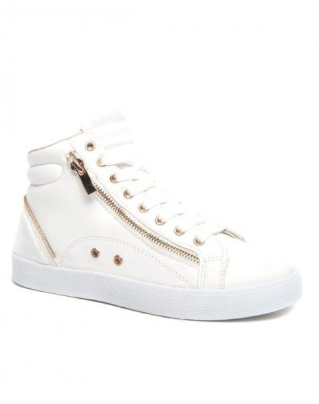 Alicia Shoes white basket with gold decorative zipper