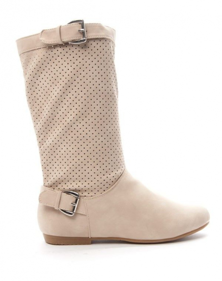 Alicia women's shoe: Perforated boot - beige