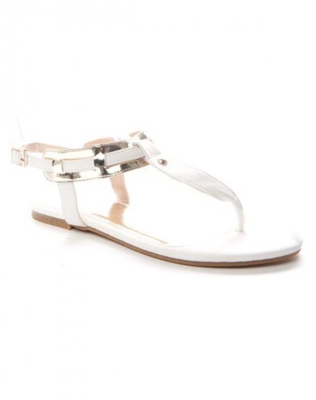 Alicia women's shoes: Thong with golden strap - white