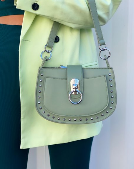 Apple green satchel handbag with studded detail