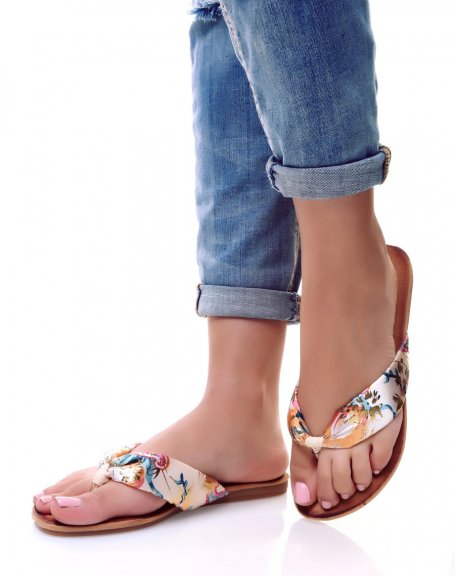 Barefoot with large floral thong