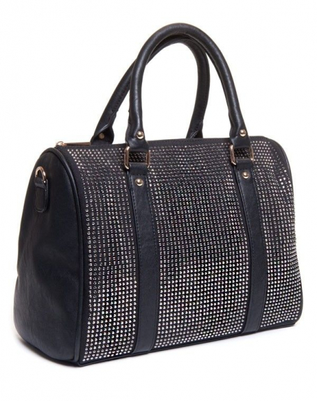 Be Exclusive women's bag: Black bowling bag with rhinestones