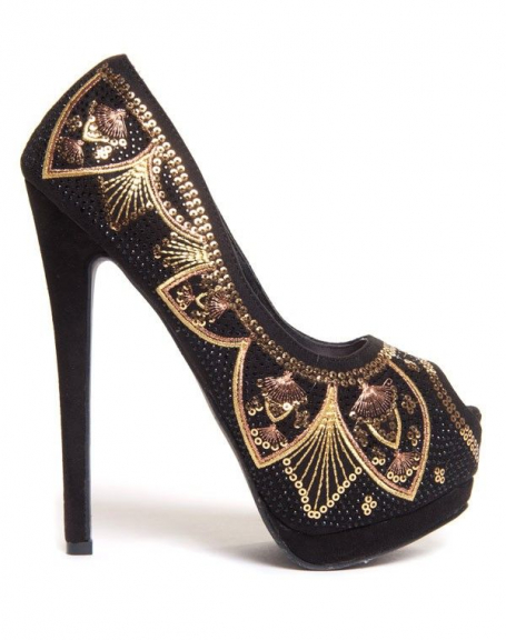Beauty Girl's black pumps with baroque decoration