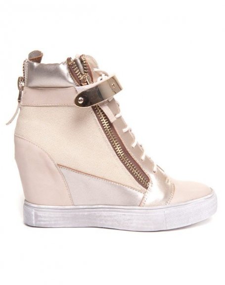 Beige and gold wedge sneakers