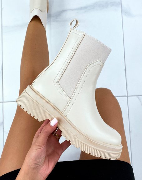 Beige ankle boots with inserts and elastic bands