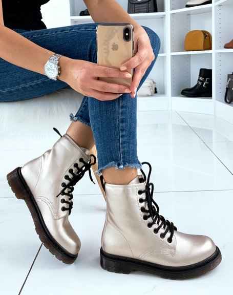 Beige high ankle boots