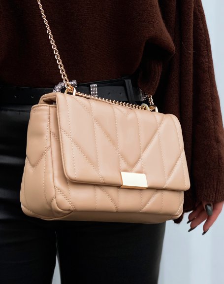 Beige quilted clutch with gold detail