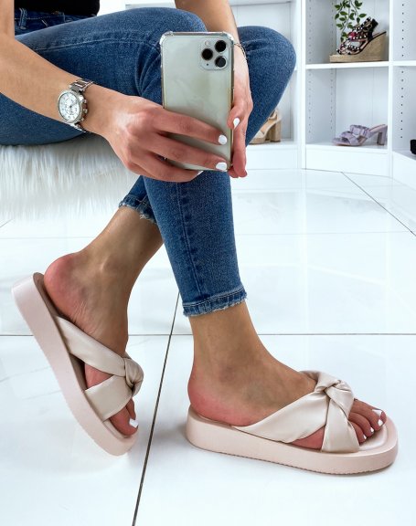 Beige sandals with wide padded straps