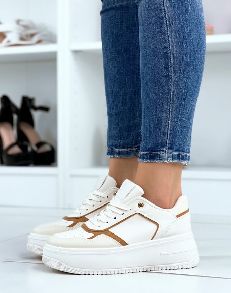 Beige sneakers with camel and beige inserts