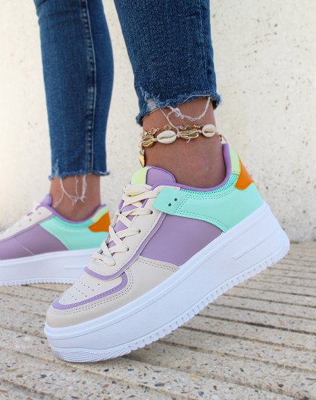 Beige sneakers with pastel-colored inserts