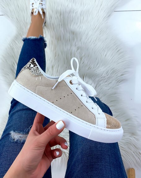 Beige sneakers with silver insert