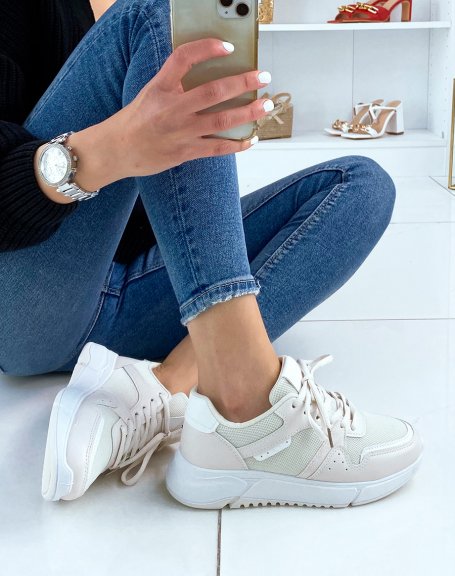 Beige sneakers with white sole