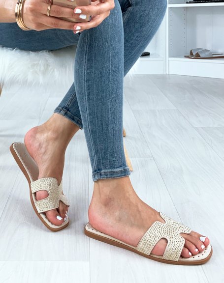 Beige studded mules