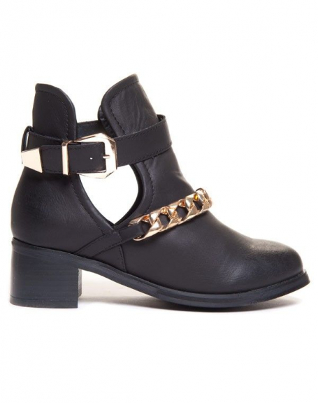 Bellucci black heeled ankle boot with golden chain