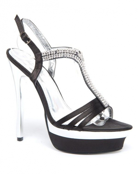 Bellucci black platform pump with stiletto heel and rhinestones