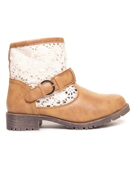 Bellucci camel women's ankle boot with perforated fabric upper