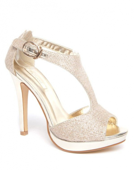 Bellucci champagne pump with strap and stiletto heel