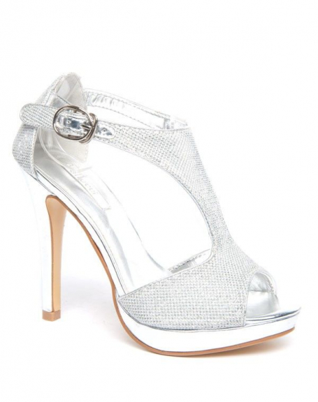 Bellucci silver pump with strap and stiletto heel