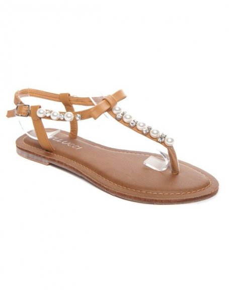Bellucci women's shoes: Camel pearl sandal