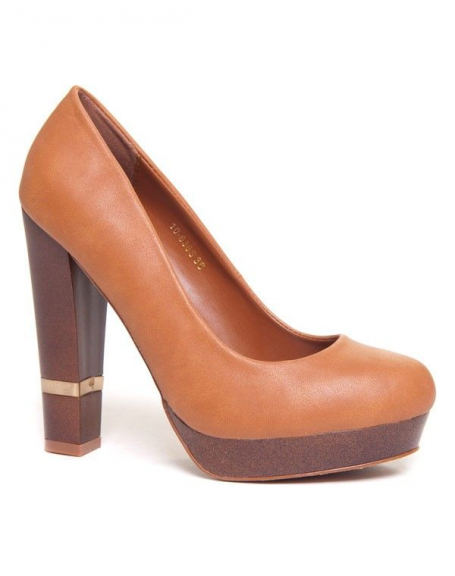 Bellucci women's shoes: camel pumps with thick heels