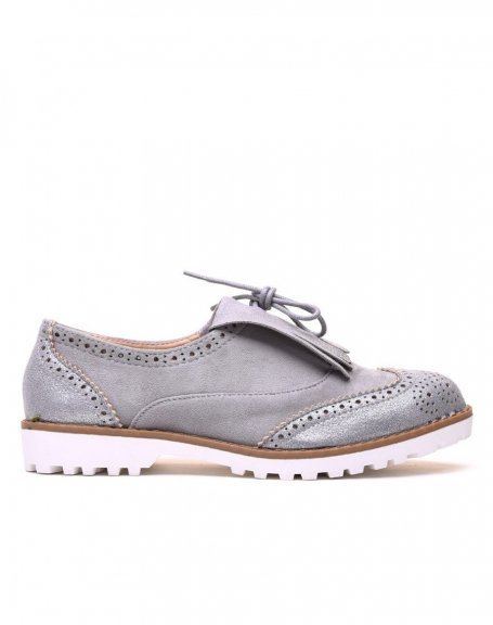 Bi-gray derby shoes with fringes