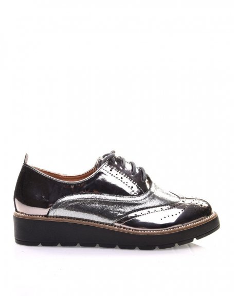 Bi-material silver derby shoes