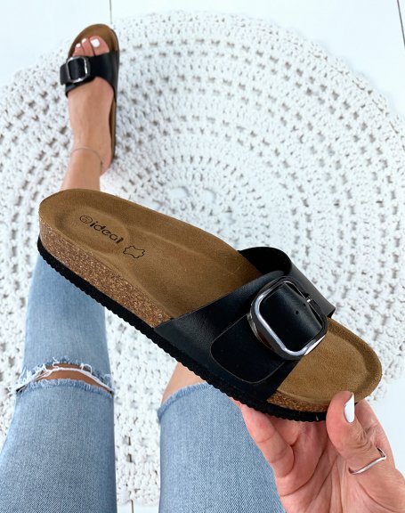 Black anatomical mules with big buckle