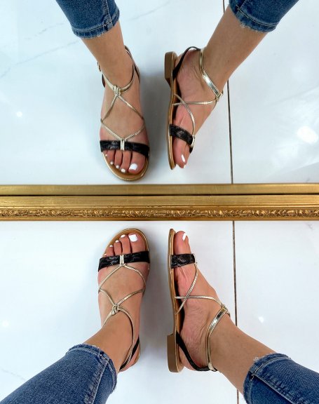Black and gold strappy sandals