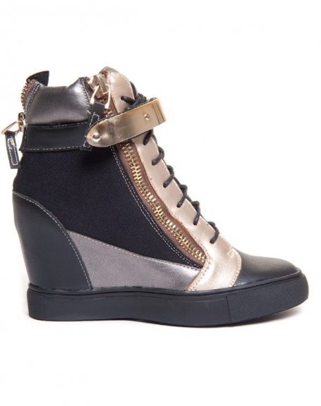Black and gold wedge sneaker