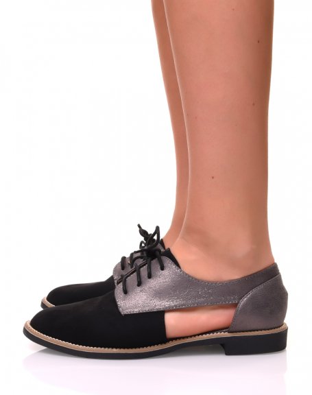 Black and silver suedette lace-up derbies