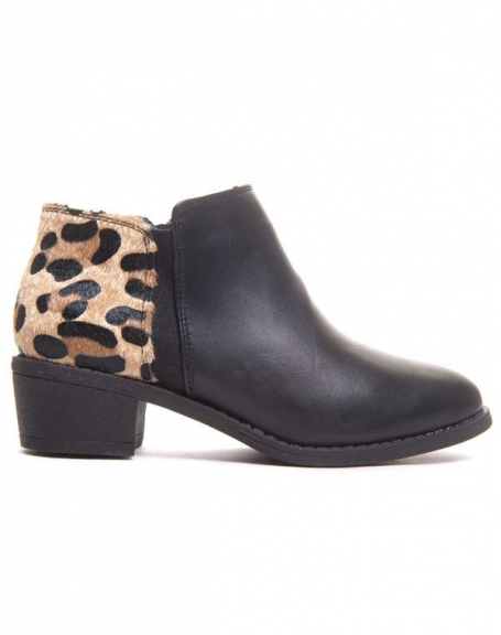 Black ankle boot with leopard insert