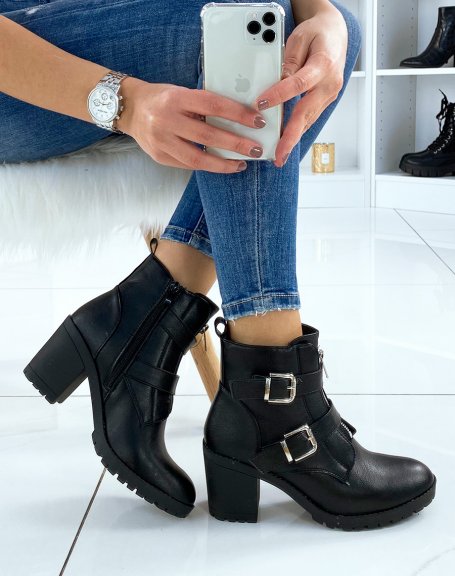 Black ankle boot with multiple straps