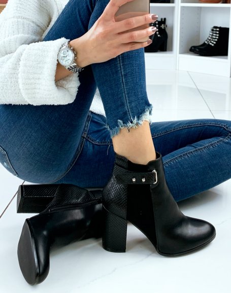 Black ankle boots with bi-material heel