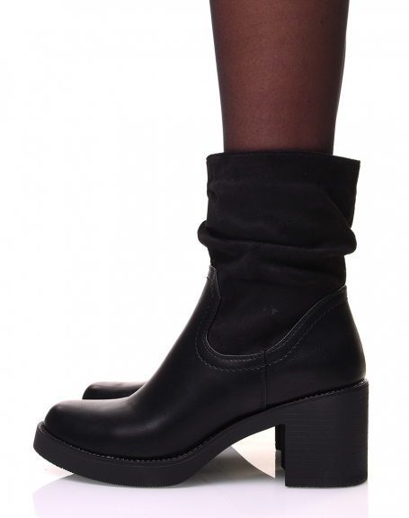Black ankle boots with bi-material heel