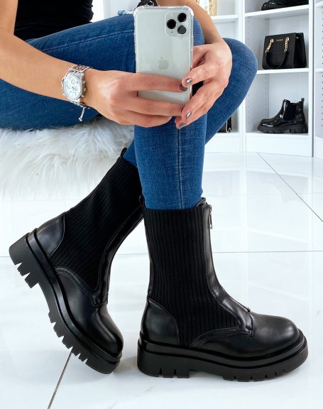 Black ankle boots with closure and multiple materials