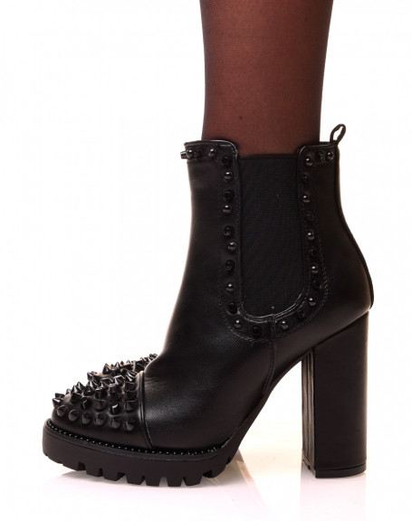 Black ankle boots with heels and studded details