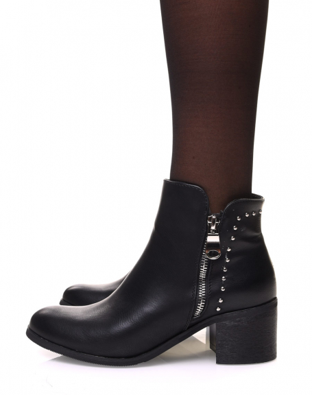 Black ankle boots with mid heel and decorative studs