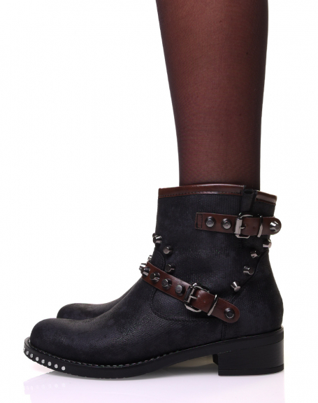 Black ankle boots with straps adorned with studs