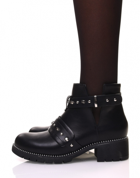 Black ankle boots with studded straps