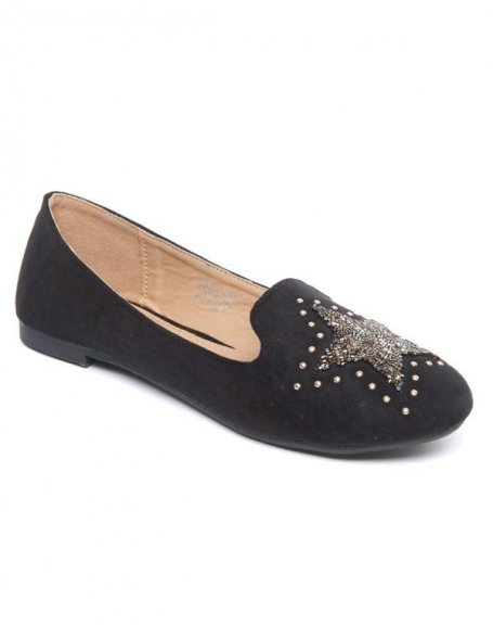 Black ballerinas with star motif, studs and pearls