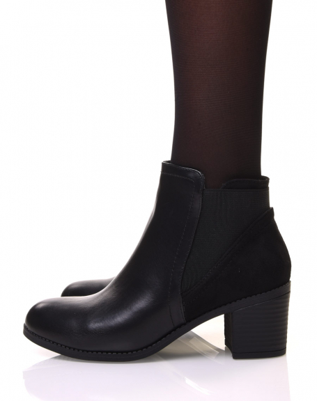 Black bi-material ankle boots with heels
