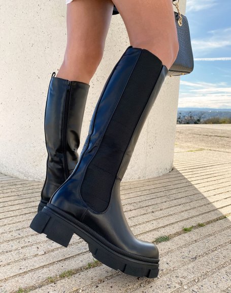 Black bi-material boots