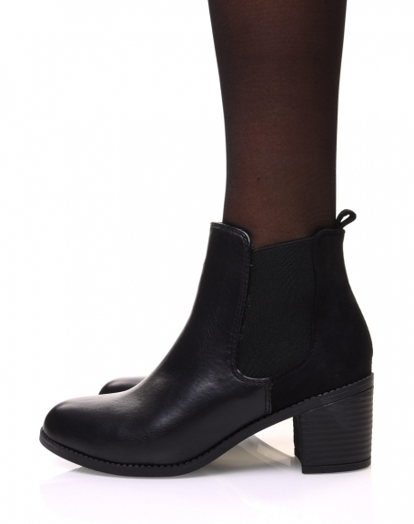 Black bi-material Chelsea boots with mid-high heel